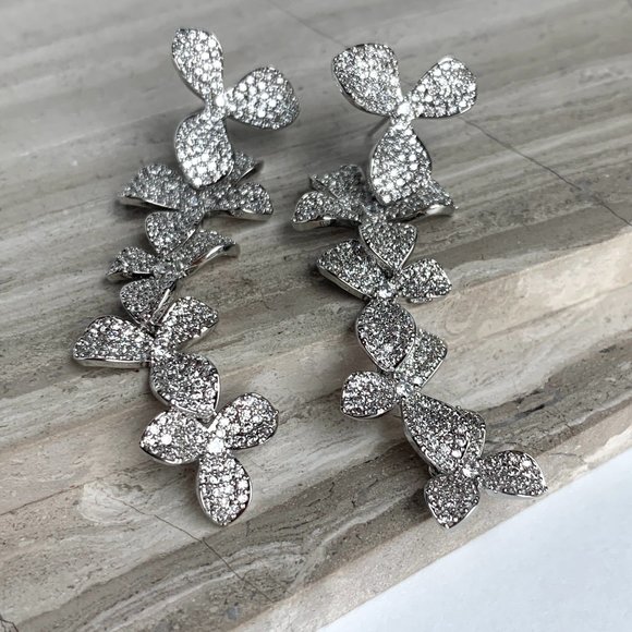 NEW ~ Anthropologie Shashi Cascading Pave Crystal Flower "Liz" Drop Earrings - Picture 9 of 12